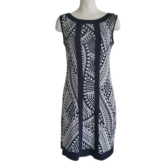 60s Mod Print Retro Nina Ricci Style Sleeveless Dress Black & White Shift Dress - Picture 1 of 14